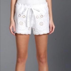 BCBGMAXAZRIA PASH WHITE EYELET DRAWSTRING SHORTS
